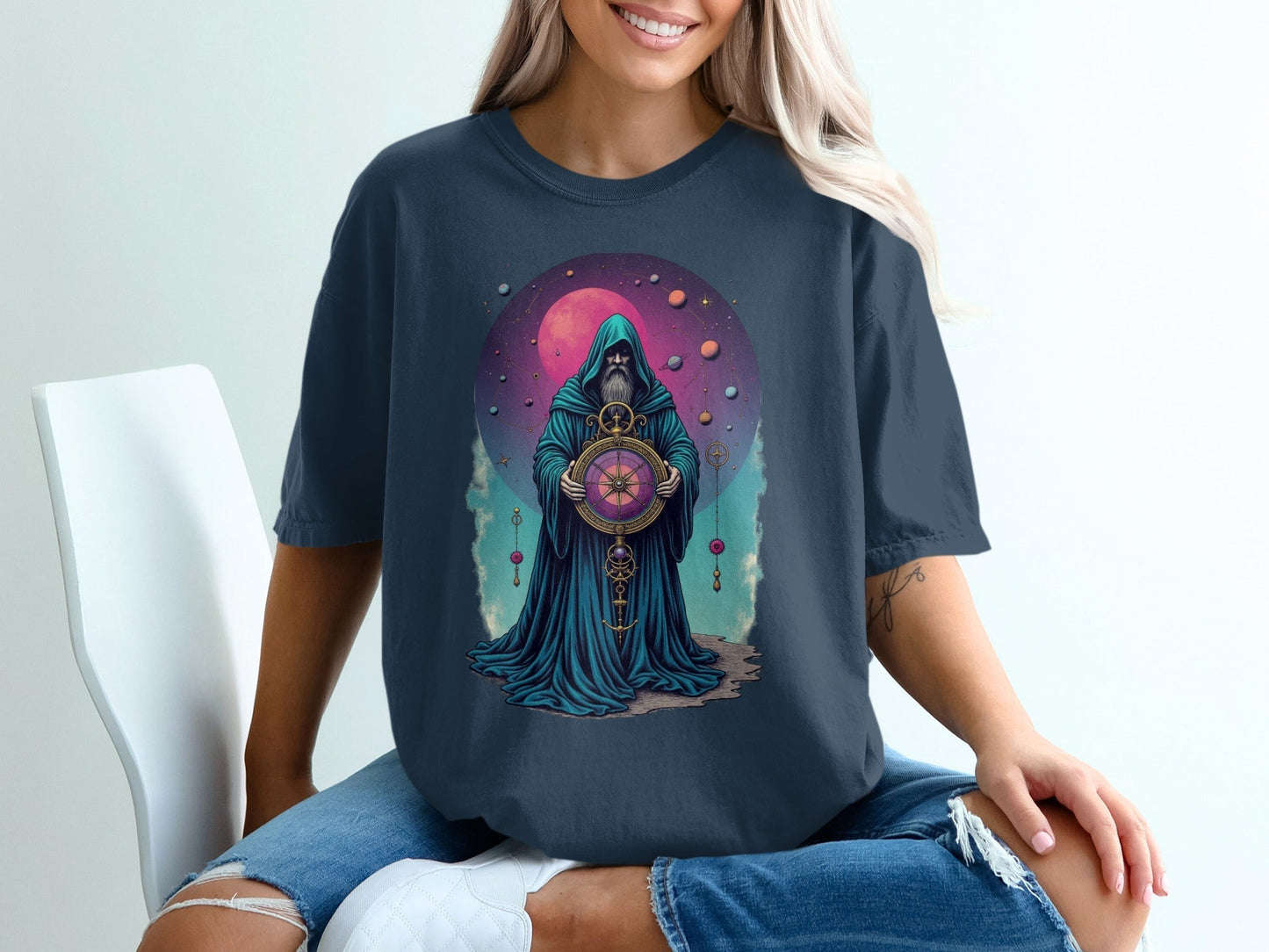 Celestial Wizard Graphic Design Unique Universe T-Shirt - IconVexa