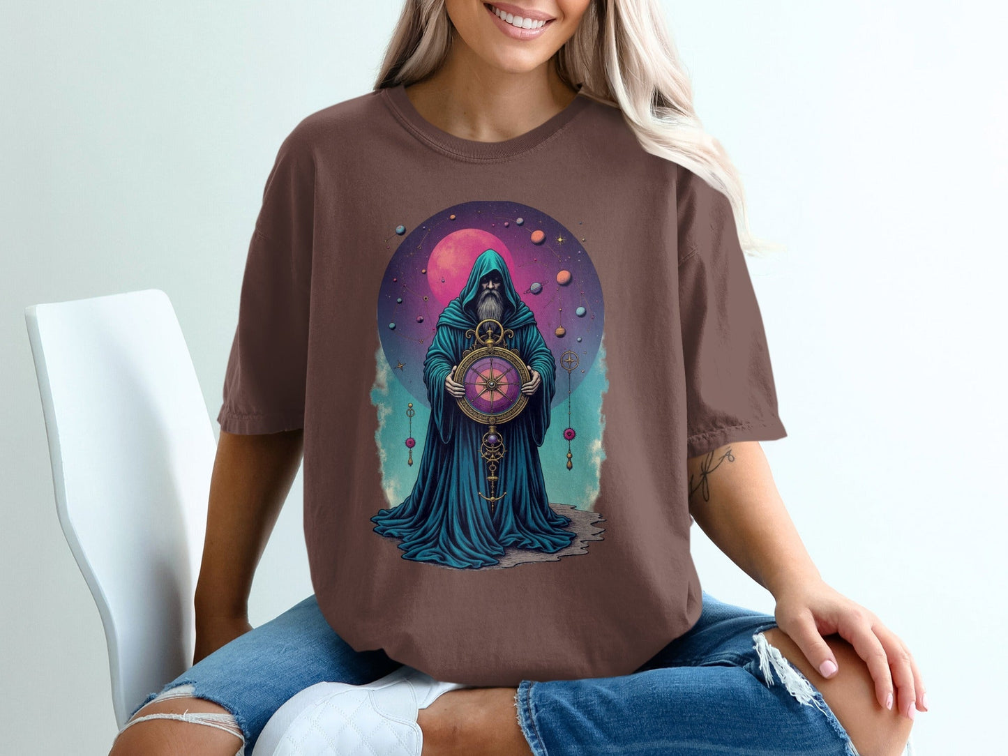 Celestial Wizard Graphic Design Unique Universe T-Shirt - IconVexa