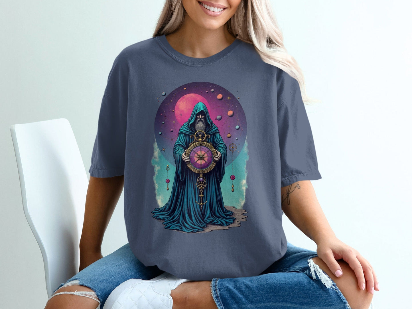 Celestial Wizard Graphic Design Unique Universe T-Shirt - IconVexa