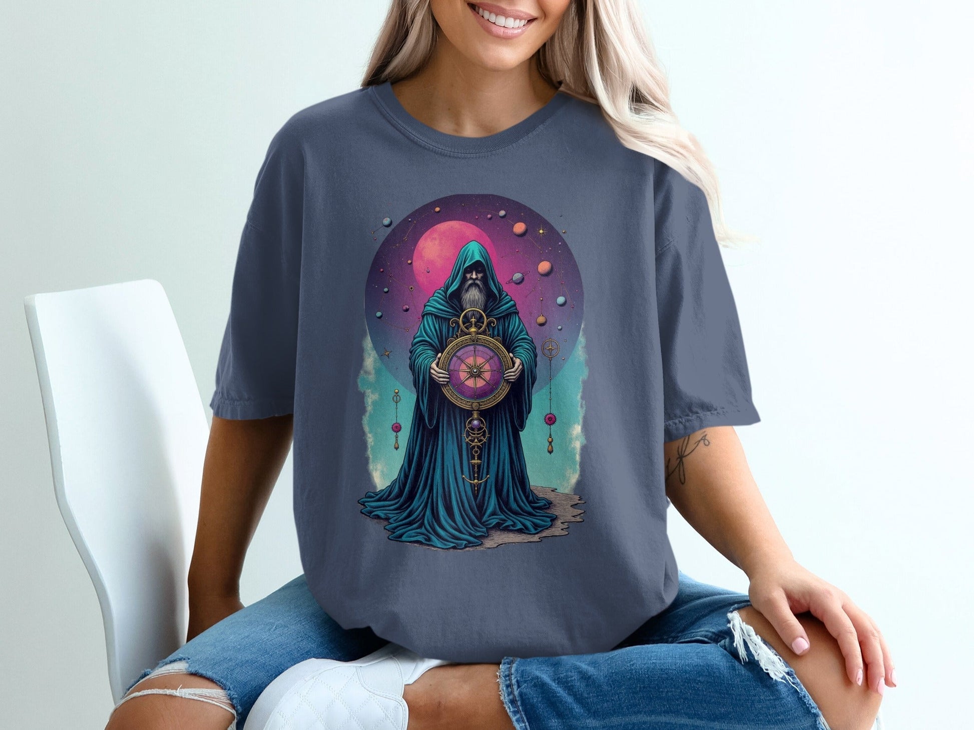Celestial Wizard Graphic Design Unique Universe T-Shirt - IconVexa