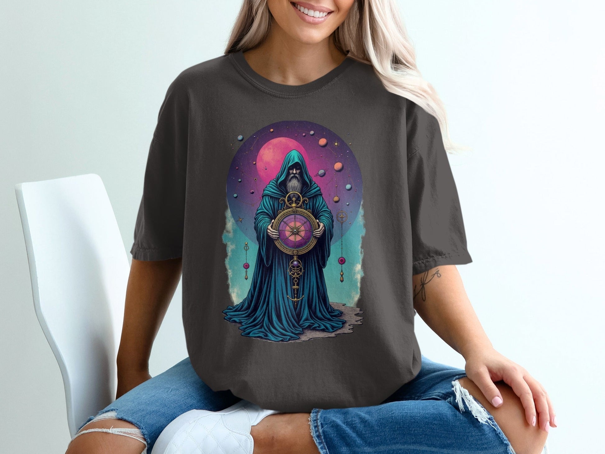 Celestial Wizard Graphic Design Unique Universe T-Shirt - IconVexa