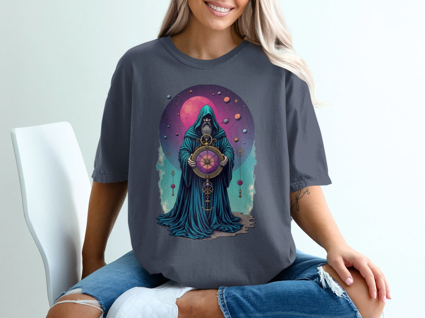 Celestial Wizard Graphic Design Unique Universe T-Shirt - IconVexa
