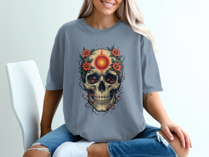 Floral Skull Design Short Sleeve T-Shirt product