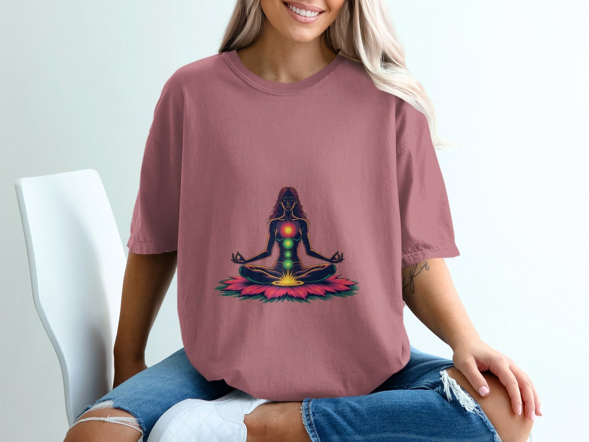 Chakra Balance Meditation Woman Lotus Flower Unisex T-Shirt - IconVexa