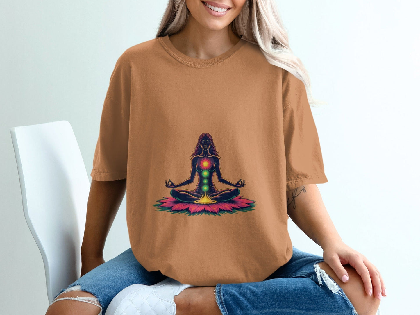 Chakra Balance Meditation Woman Lotus Flower Unisex T-Shirt - IconVexa