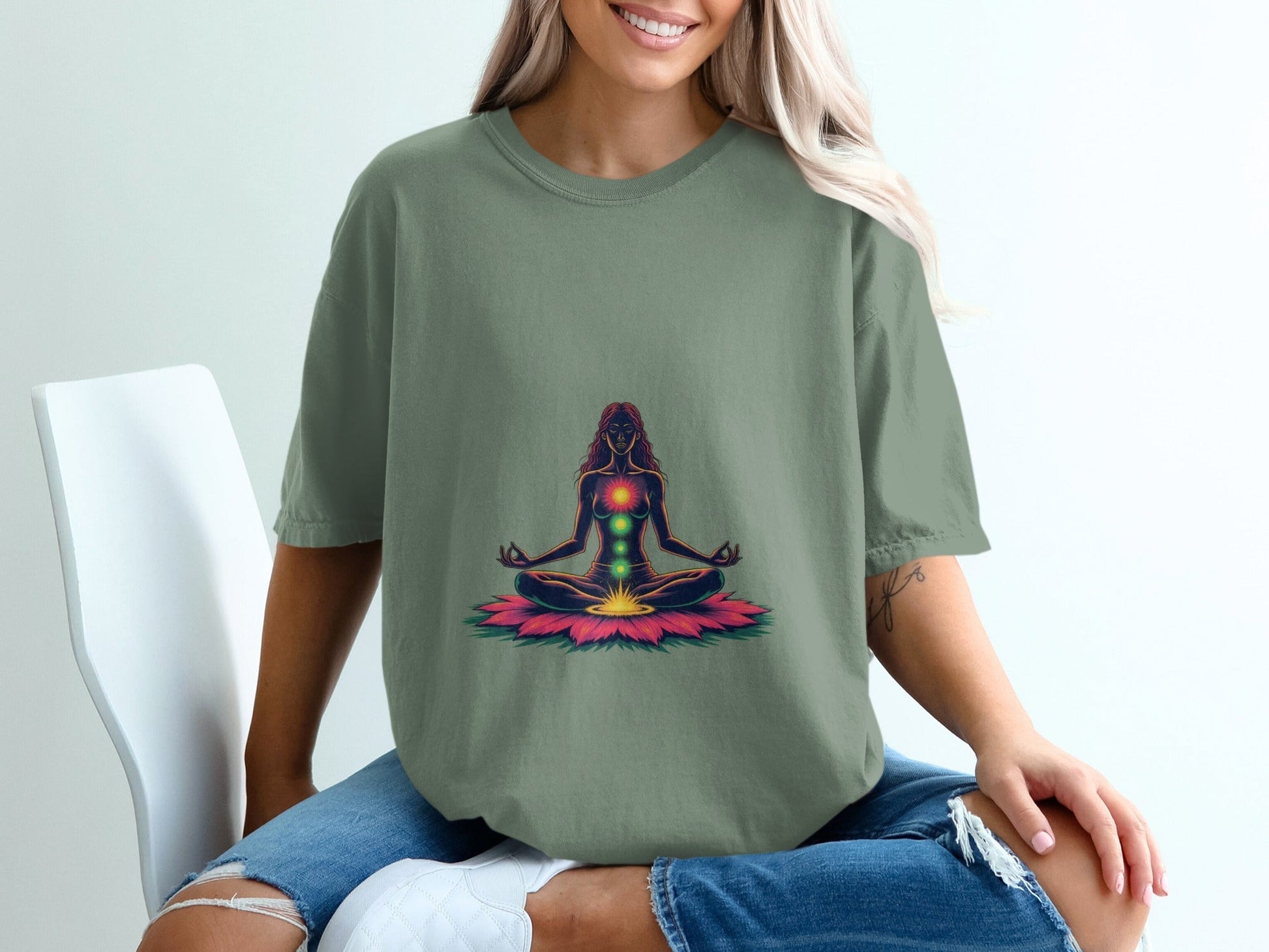 Chakra Balance Meditation Woman Lotus Flower Unisex T-Shirt - IconVexa
