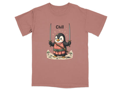 Chill Penguin Samurai With Swords Illustrated Cute T-Shirt - IconVexa