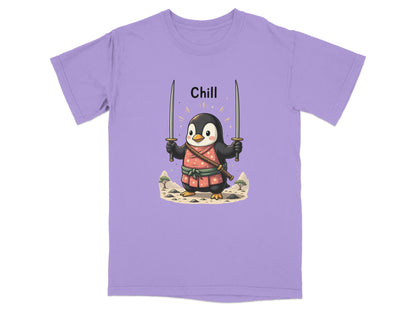 Chill Penguin Samurai With Swords Illustrated Cute T-Shirt - IconVexa