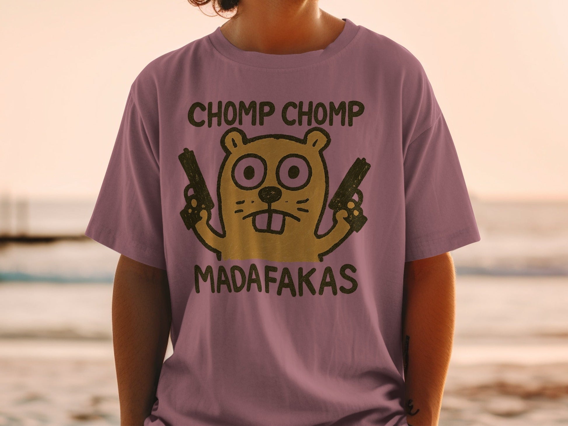 Chomp Chomp Madafakas T-Shirt, Funny Animal Tee, Beaver with Guns, Gangster T-Shirt, Graphic Tee, Novelty T-Shirt, Unique Design - IconVexa