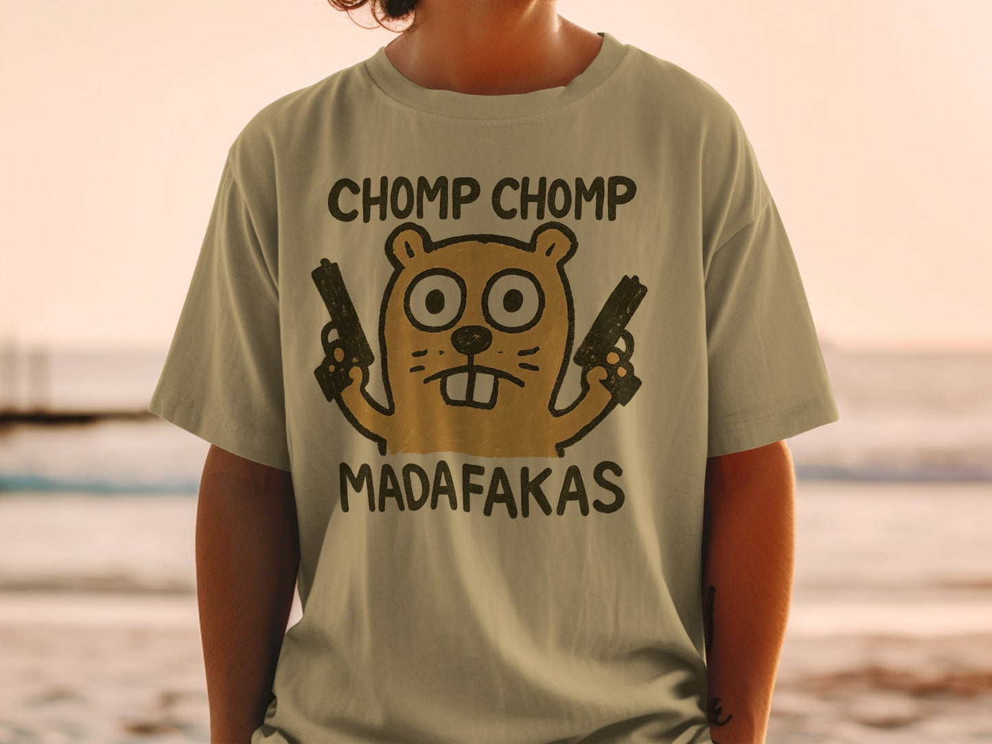 Chomp Chomp Madafakas T-Shirt, Funny Animal Tee, Beaver with Guns, Gangster T-Shirt, Graphic Tee, Novelty T-Shirt, Unique Design - IconVexa