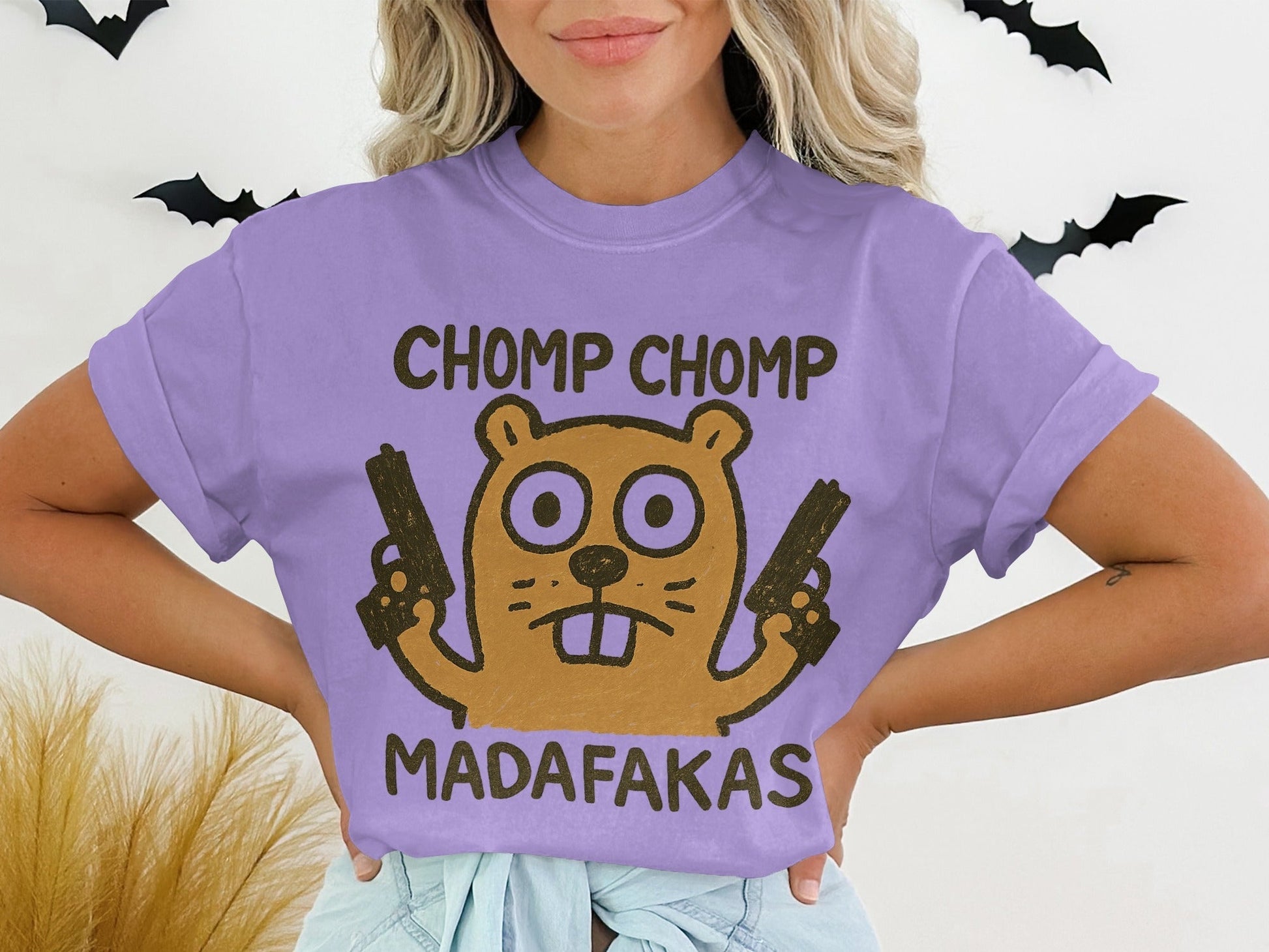 Chomp Chomp Madafakas T-Shirt, Funny Animal Tee, Beaver with Guns, Gangster T-Shirt, Graphic Tee, Novelty T-Shirt, Unique Design - IconVexa