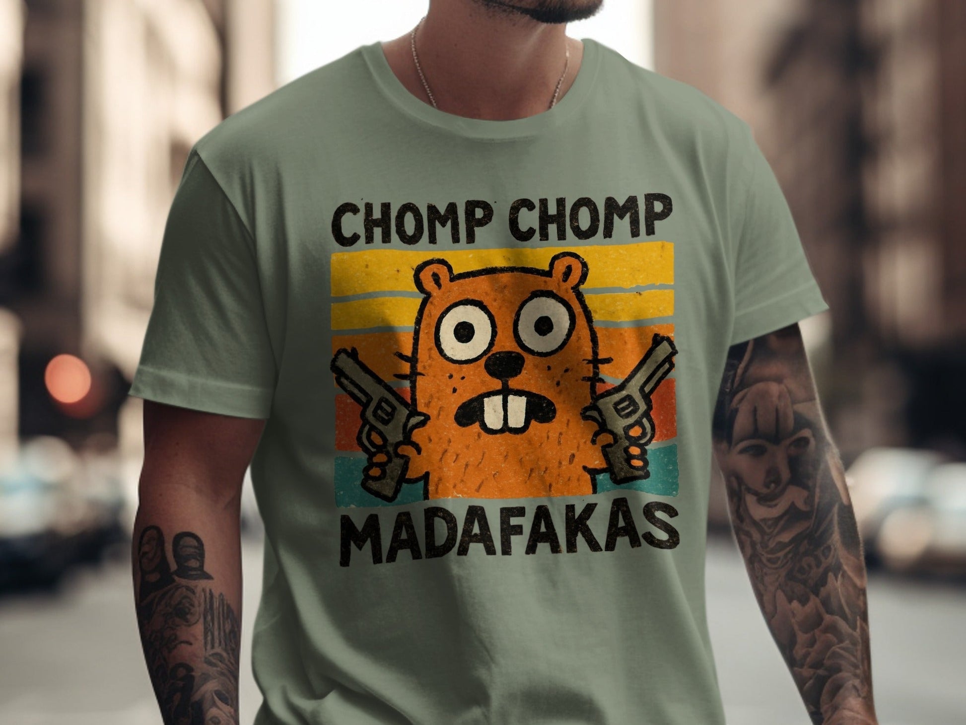 Chomp Chomp Madafakas T-Shirt, Funny Beaver Shirt, Animal Lover Gift, Retro Style Tee, Graphic Tee for Men and Women, Sarcastic T-Shirt - IconVexa