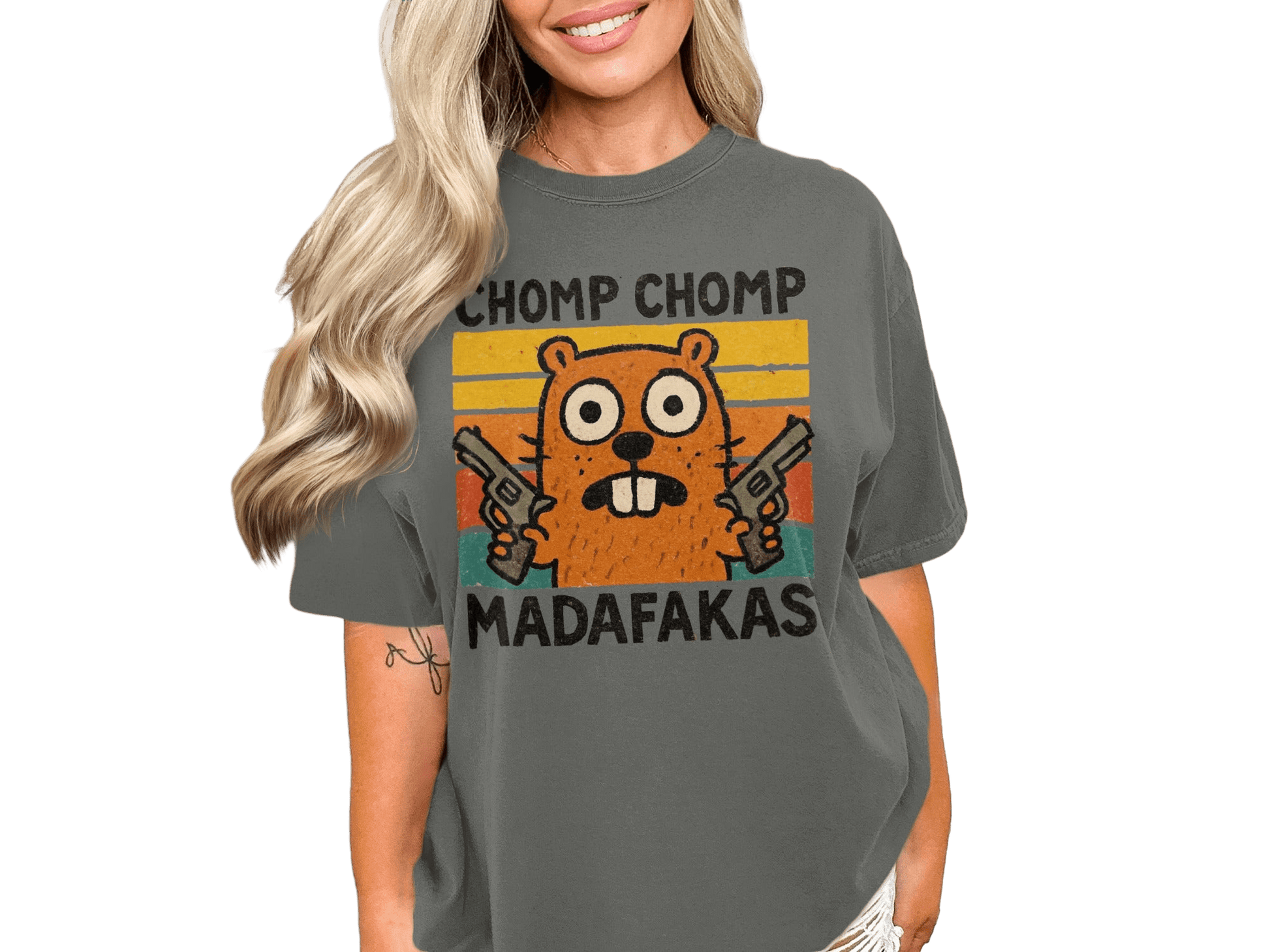 Chomp Chomp Madafakas T-Shirt, Funny Beaver Shirt, Animal Lover Gift, Retro Style Tee, Graphic Tee for Men and Women, Sarcastic T-Shirt - IconVexa