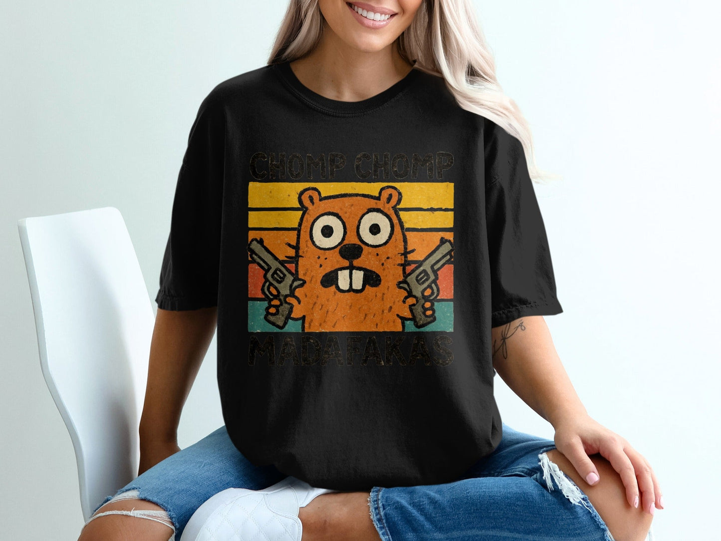 Chomp Chomp Madafakas T-Shirt, Funny Beaver Shirt, Animal Lover Gift, Retro Style Tee, Graphic Tee for Men and Women, Sarcastic T-Shirt - IconVexa
