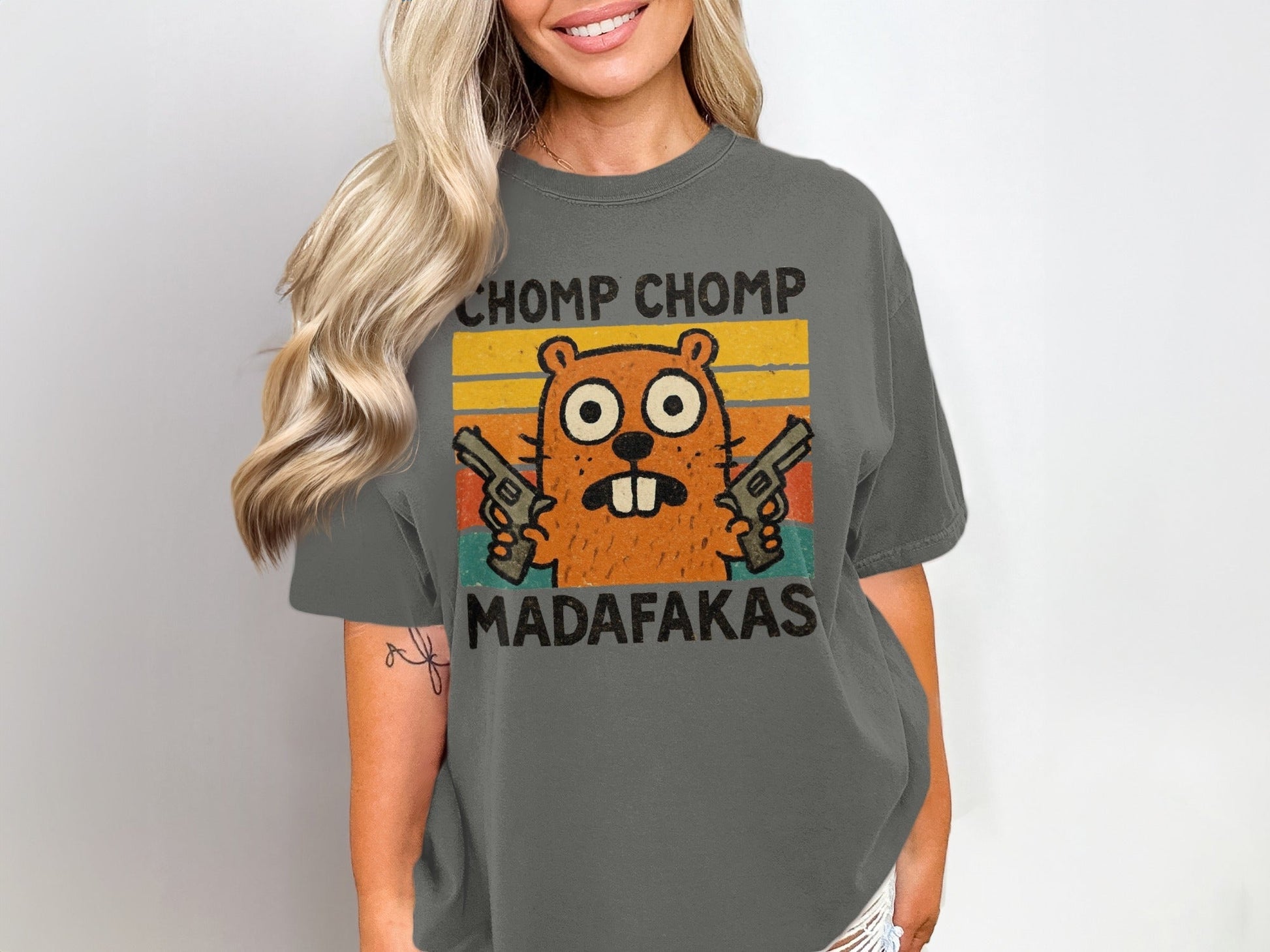Chomp Chomp Madafakas T-Shirt, Funny Beaver Shirt, Animal Lover Gift, Retro Style Tee, Graphic Tee for Men and Women, Sarcastic T-Shirt - IconVexa