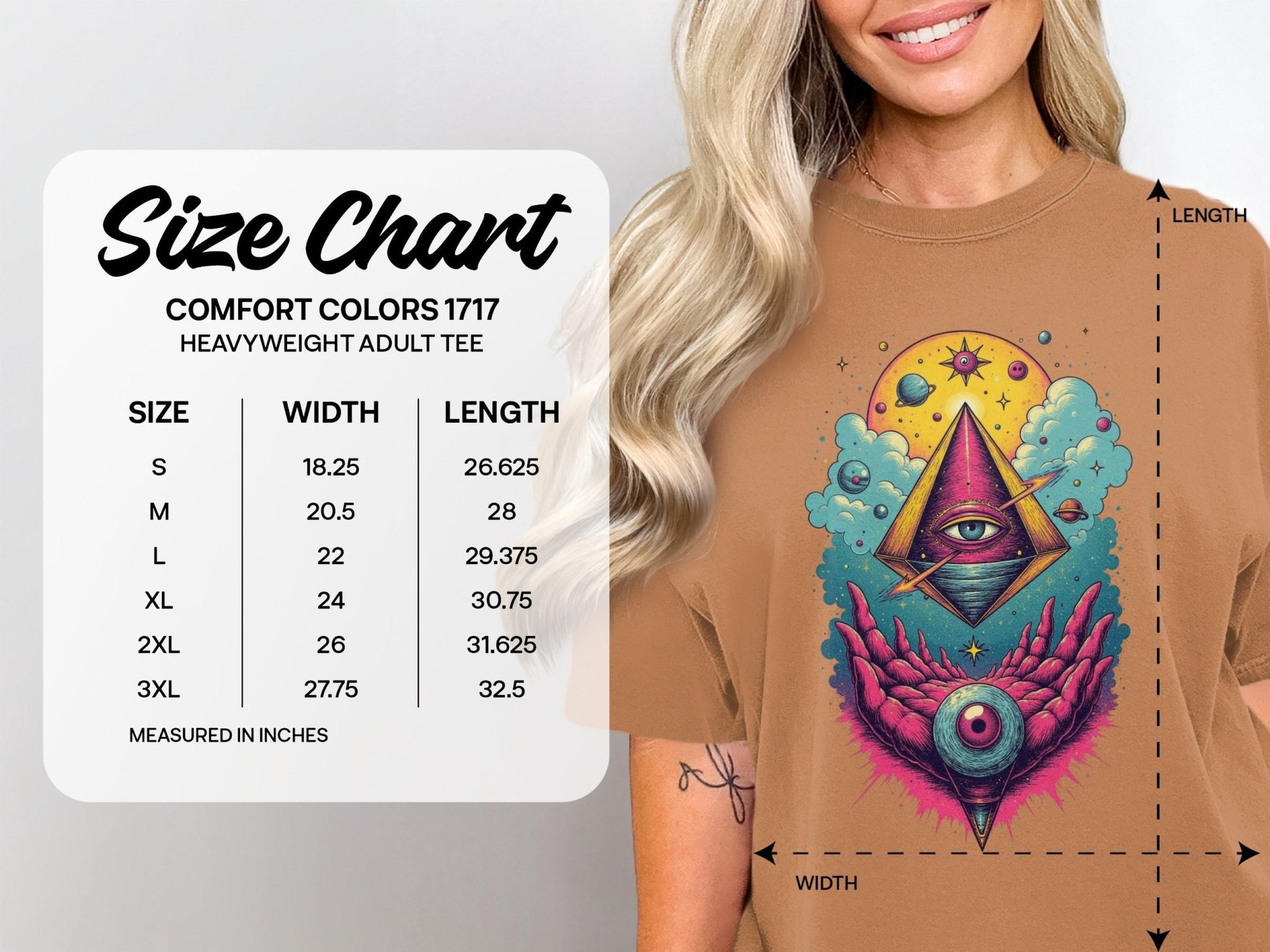 Cosmic Pyramid with Eye in Hand Graphic Stylish T-Shirt - IconVexa