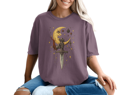 Crescent Moon And Sword Fantasy Graphic Design T-Shirt - IconVexa