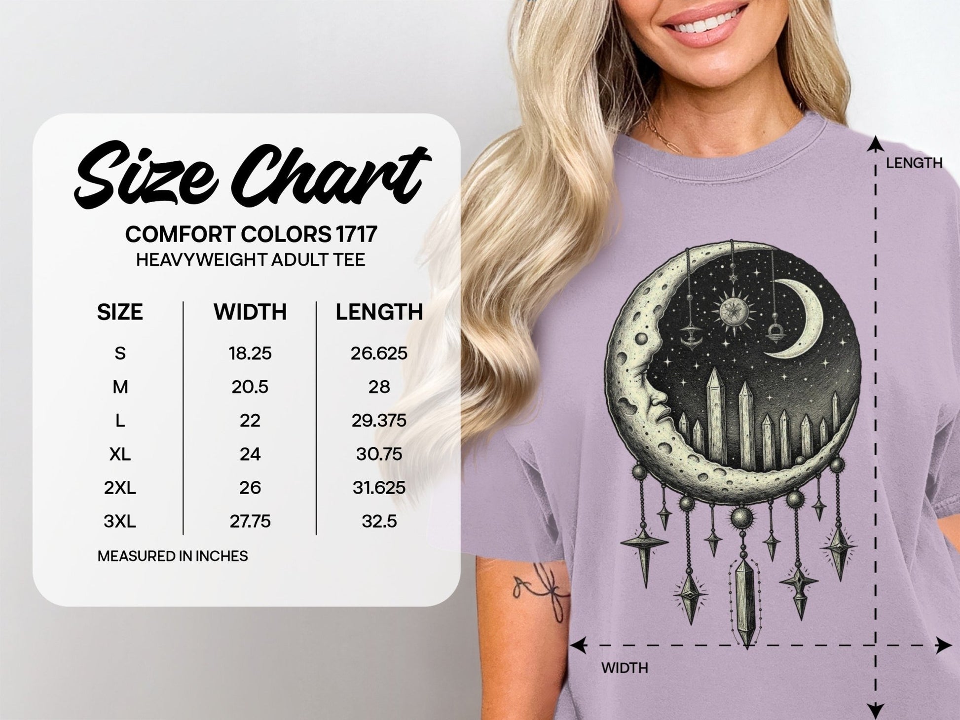 Crescent Moon Celestial Design Stars Graphic Print T-Shirt - IconVexa