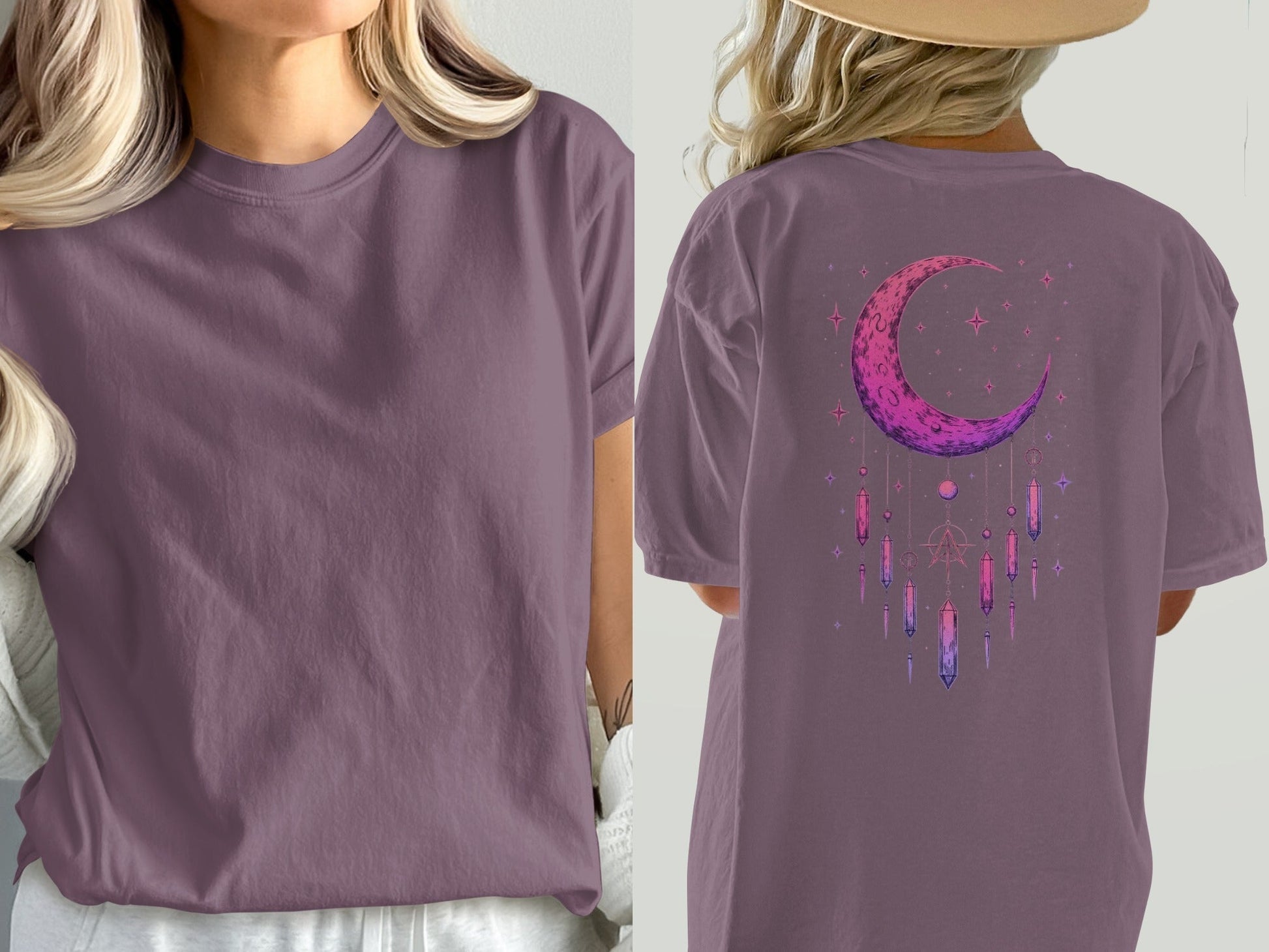 Crescent Moon Crystals T-Shirt, Celestial T-Shirt, Witchy Shirt, Spiritual Shirt, Gift for Her, Dreamy Tee, Trending T-Shirt - IconVexa