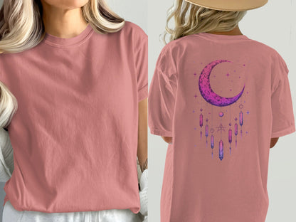Crescent Moon Crystals T-Shirt, Celestial T-Shirt, Witchy Shirt, Spiritual Shirt, Gift for Her, Dreamy Tee, Trending T-Shirt - IconVexa