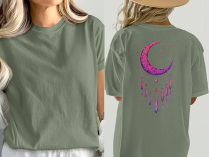 Crescent Moon Crystals T-Shirt, Celestial T-Shirt, Witchy Shirt, Spiritual Shirt, Gift for Her, Dreamy Tee, Trending T-Shirt - IconVexa