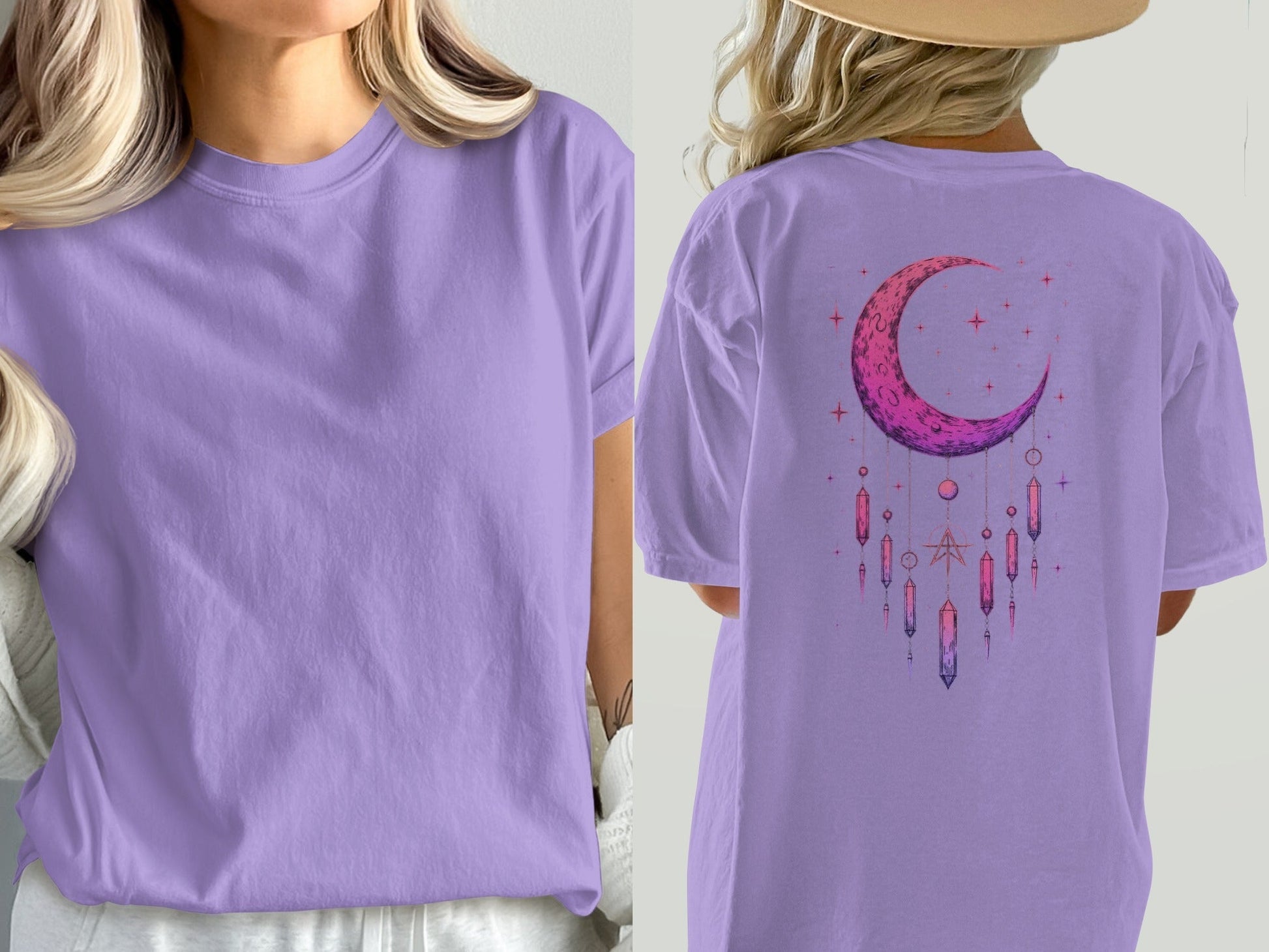 Crescent Moon Crystals T-Shirt, Celestial T-Shirt, Witchy Shirt, Spiritual Shirt, Gift for Her, Dreamy Tee, Trending T-Shirt - IconVexa