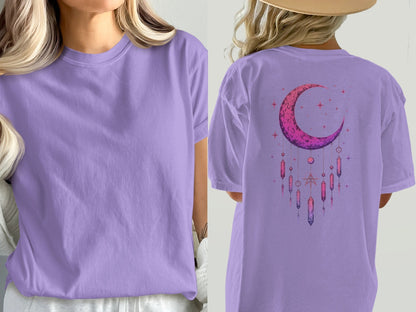 Crescent Moon Crystals T-Shirt, Celestial T-Shirt, Witchy Shirt, Spiritual Shirt, Gift for Her, Dreamy Tee, Trending T-Shirt - IconVexa