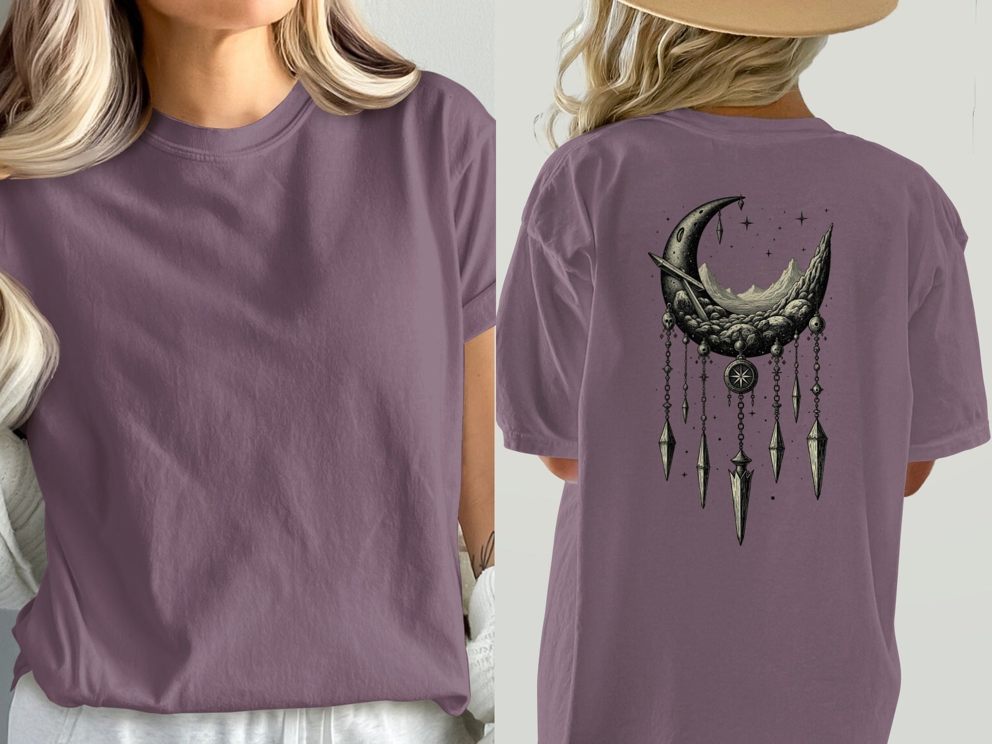 Crescent Moon Dreamcatcher T Shirt, Celestial T Shirt, Gothic Shirt, Boho T Shirt, Witchy Clothing, Gift for Her - IconVexa
