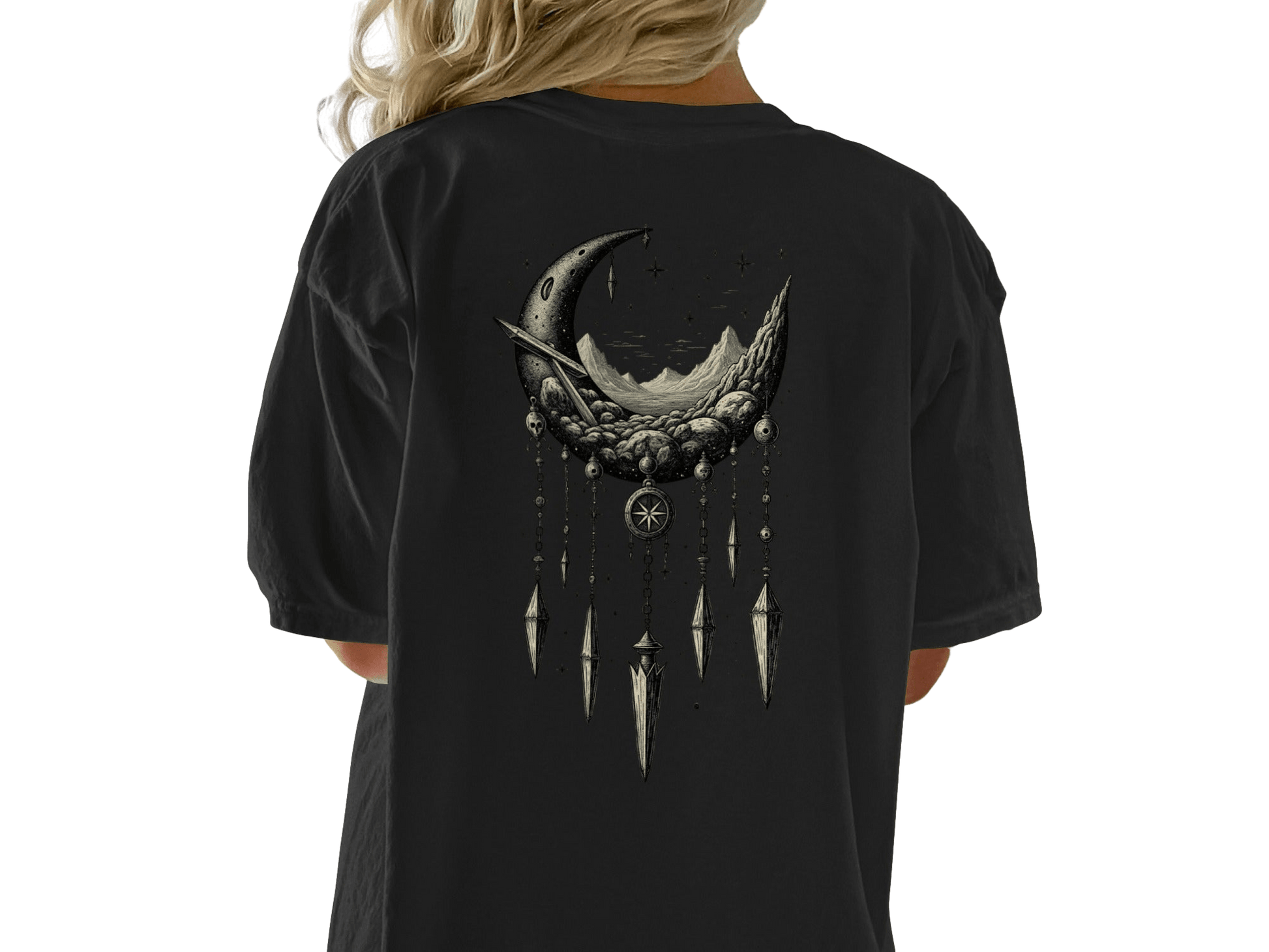 Crescent Moon Dreamcatcher T Shirt, Celestial T Shirt, Gothic Shirt, Boho T Shirt, Witchy Clothing, Gift for Her - IconVexa