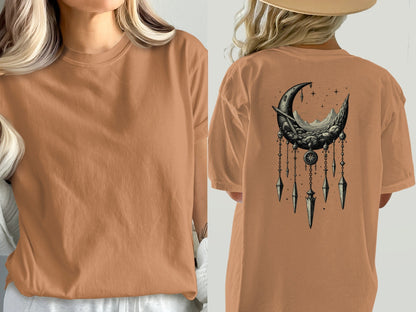 Crescent Moon Dreamcatcher T Shirt, Celestial T Shirt, Gothic Shirt, Boho T Shirt, Witchy Clothing, Gift for Her - IconVexa