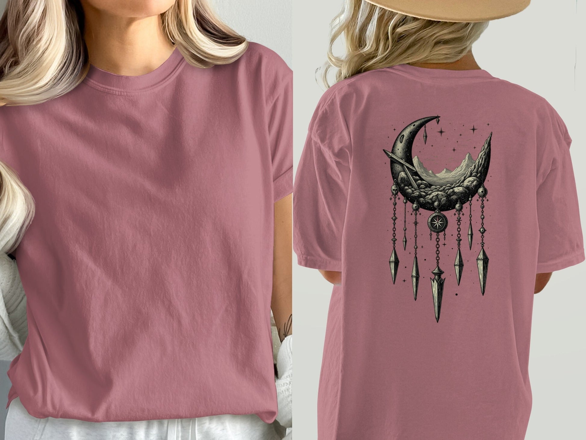 Crescent Moon Dreamcatcher T Shirt, Celestial T Shirt, Gothic Shirt, Boho T Shirt, Witchy Clothing, Gift for Her - IconVexa