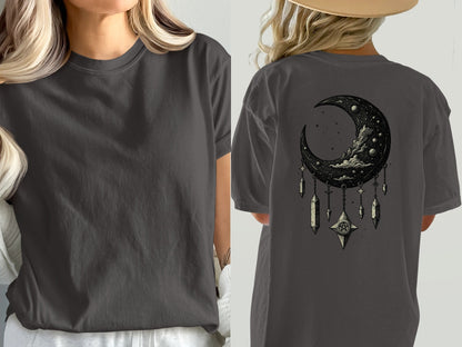 Crescent Moon T-Shirt, Celestial Shirt, Dreamcatcher Tee, Witchy Clothing, Moon Phase Tshirt, Gothic Apparel, Trendy T Shirt, Gift for Her - IconVexa