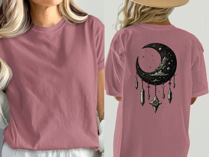 Crescent Moon T-Shirt, Celestial Shirt, Dreamcatcher Tee, Witchy Clothing, Moon Phase Tshirt, Gothic Apparel, Trendy T Shirt, Gift for Her - IconVexa