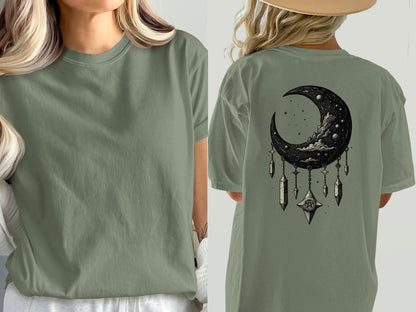 Crescent Moon T-Shirt, Celestial Shirt, Dreamcatcher Tee, Witchy Clothing, Moon Phase Tshirt, Gothic Apparel, Trendy T Shirt, Gift for Her - IconVexa