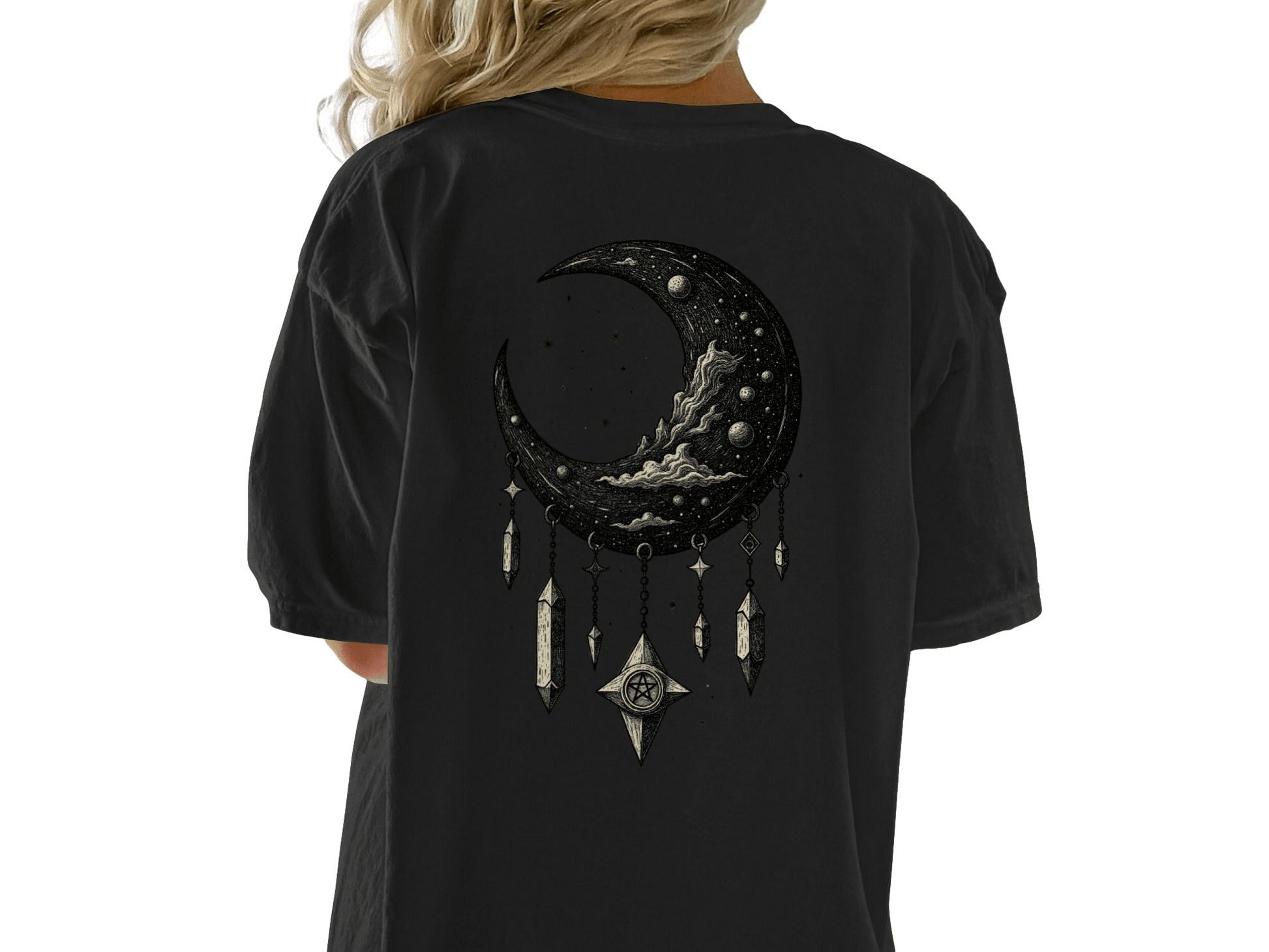 Crescent Moon T-Shirt, Celestial Shirt, Dreamcatcher Tee, Witchy Clothing, Moon Phase Tshirt, Gothic Apparel, Trendy T Shirt, Gift for Her - IconVexa
