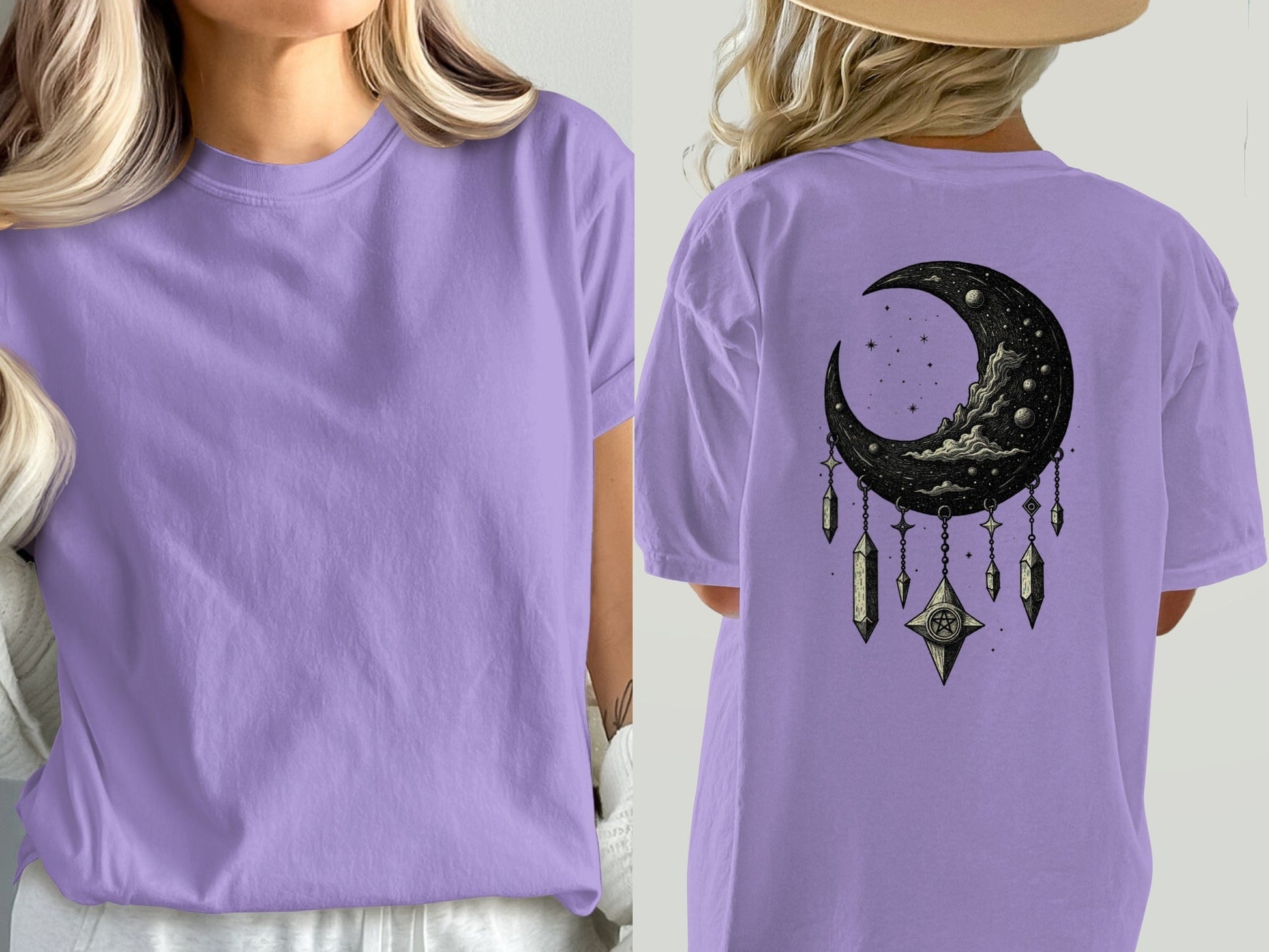 Crescent Moon T-Shirt, Celestial Shirt, Dreamcatcher Tee, Witchy Clothing, Moon Phase Tshirt, Gothic Apparel, Trendy T Shirt, Gift for Her - IconVexa