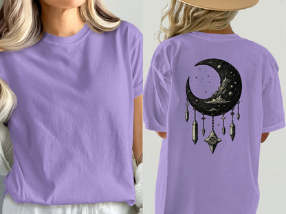 Crescent Moon T-Shirt, Celestial Shirt, Dreamcatcher Tee, Witchy Clothing, Moon Phase Tshirt, Gothic Apparel, Trendy T Shirt, Gift for Her - IconVexa
