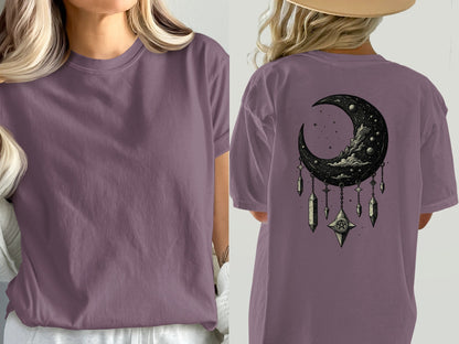 Crescent Moon T-Shirt, Celestial Shirt, Dreamcatcher Tee, Witchy Clothing, Moon Phase Tshirt, Gothic Apparel, Trendy T Shirt, Gift for Her - IconVexa