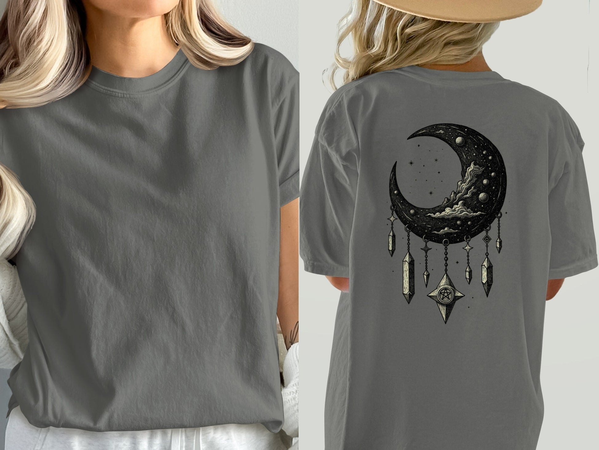 Crescent Moon T-Shirt, Celestial Shirt, Dreamcatcher Tee, Witchy Clothing, Moon Phase Tshirt, Gothic Apparel, Trendy T Shirt, Gift for Her - IconVexa