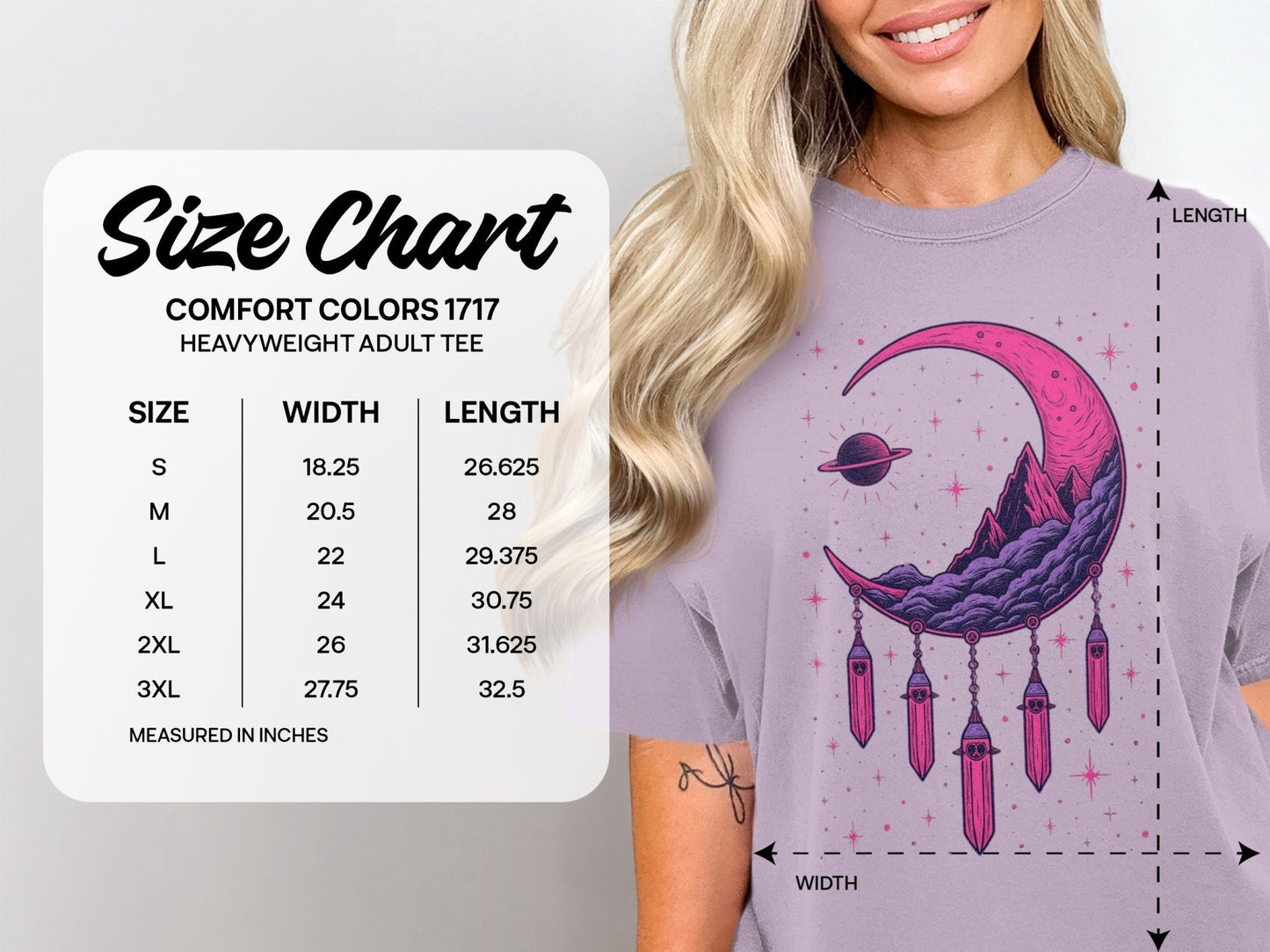 Crescent Moon With Crystals And Planet Graphic T-Shirt - IconVexa