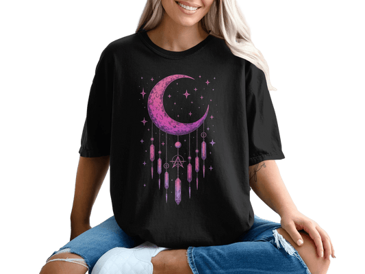 Crescent Moon with Starry Sky Symbol Art Print T-Shirt - IconVexa