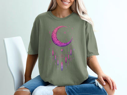 Crescent Moon with Starry Sky Symbol Art Print T-Shirt - IconVexa