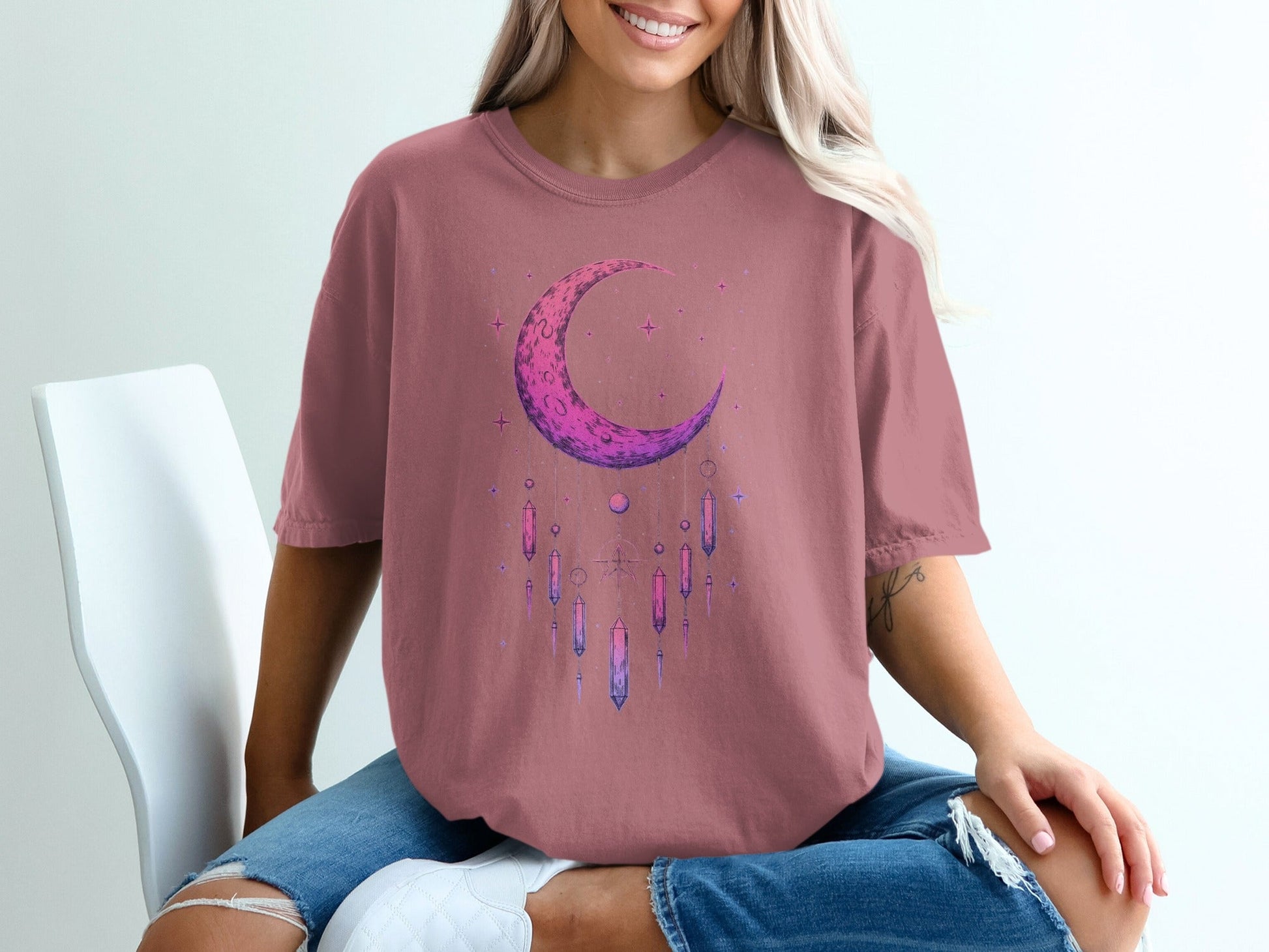 Crescent Moon with Starry Sky Symbol Art Print T-Shirt - IconVexa