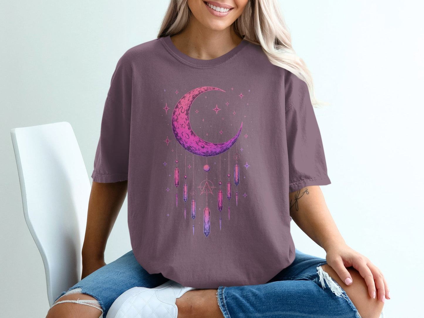 Crescent Moon with Starry Sky Symbol Art Print T-Shirt - IconVexa