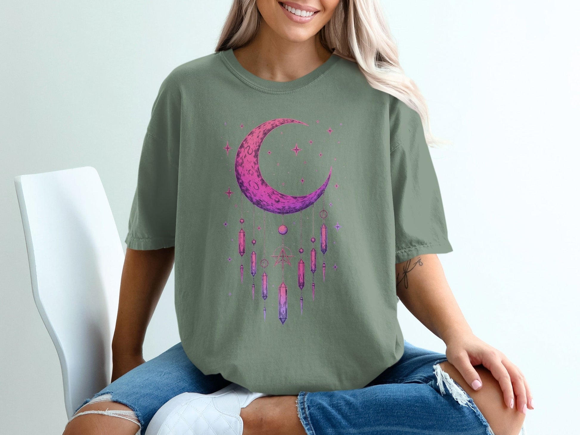 Crescent Moon with Starry Sky Symbol Art Print T-Shirt - IconVexa