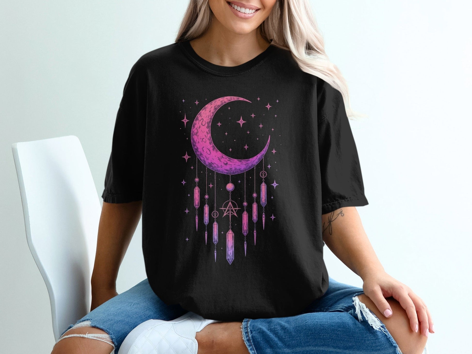 Crescent Moon with Starry Sky Symbol Art Print T-Shirt - IconVexa