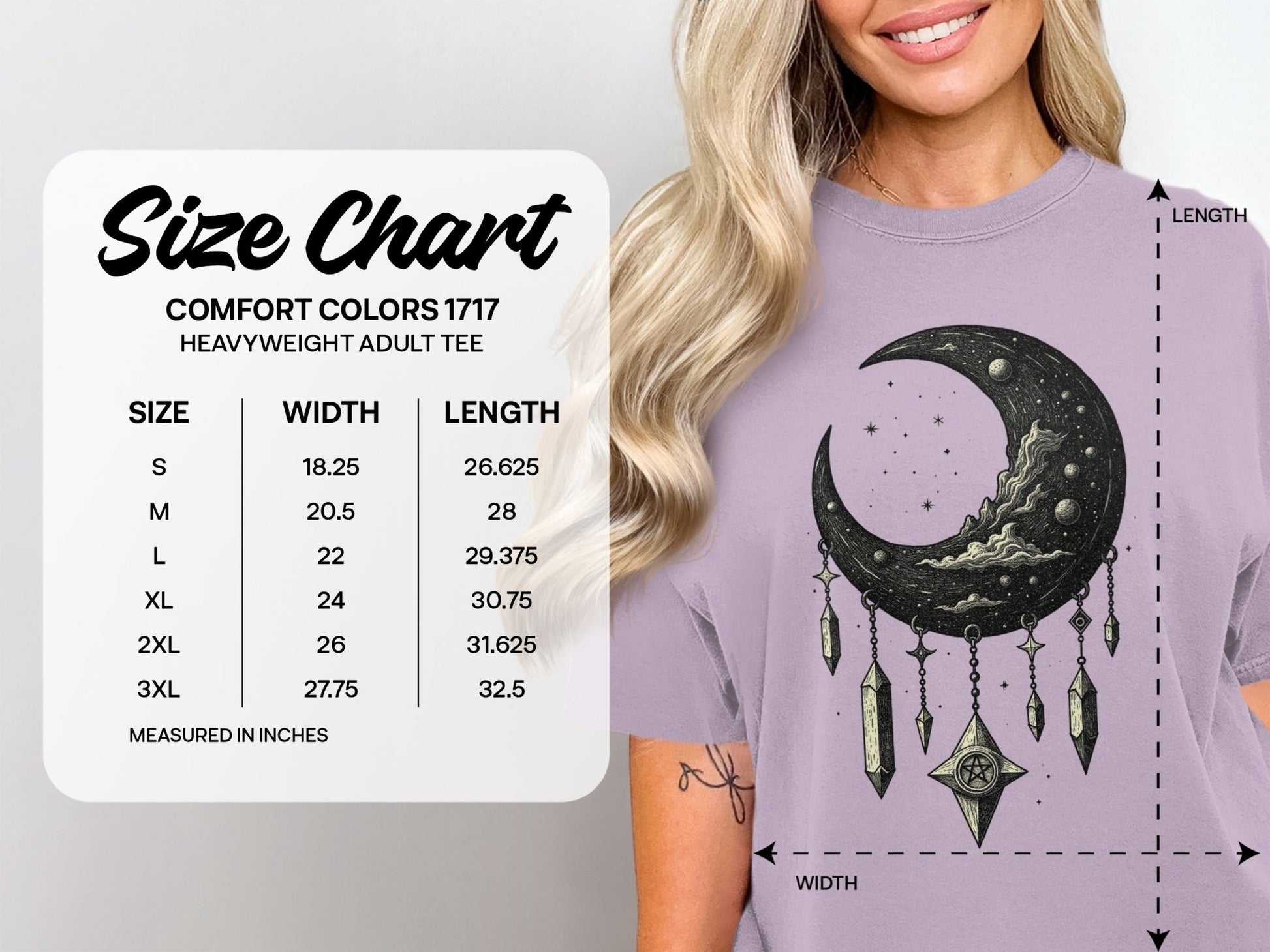 Crescent Moon With Stars And Pentagram Design Graphic T-Shirt - IconVexa