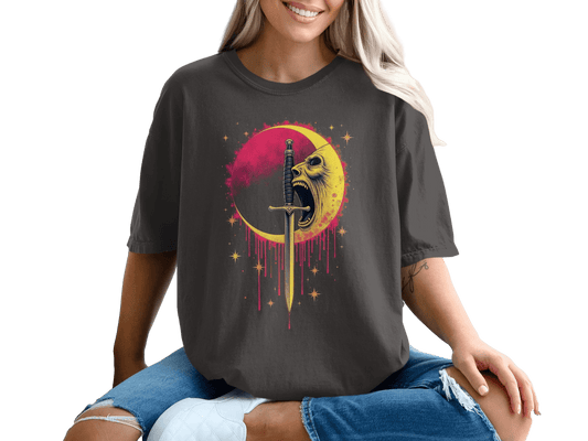 Crying Moon Sword Design Artistic Graphic Dark T-Shirt - IconVexa