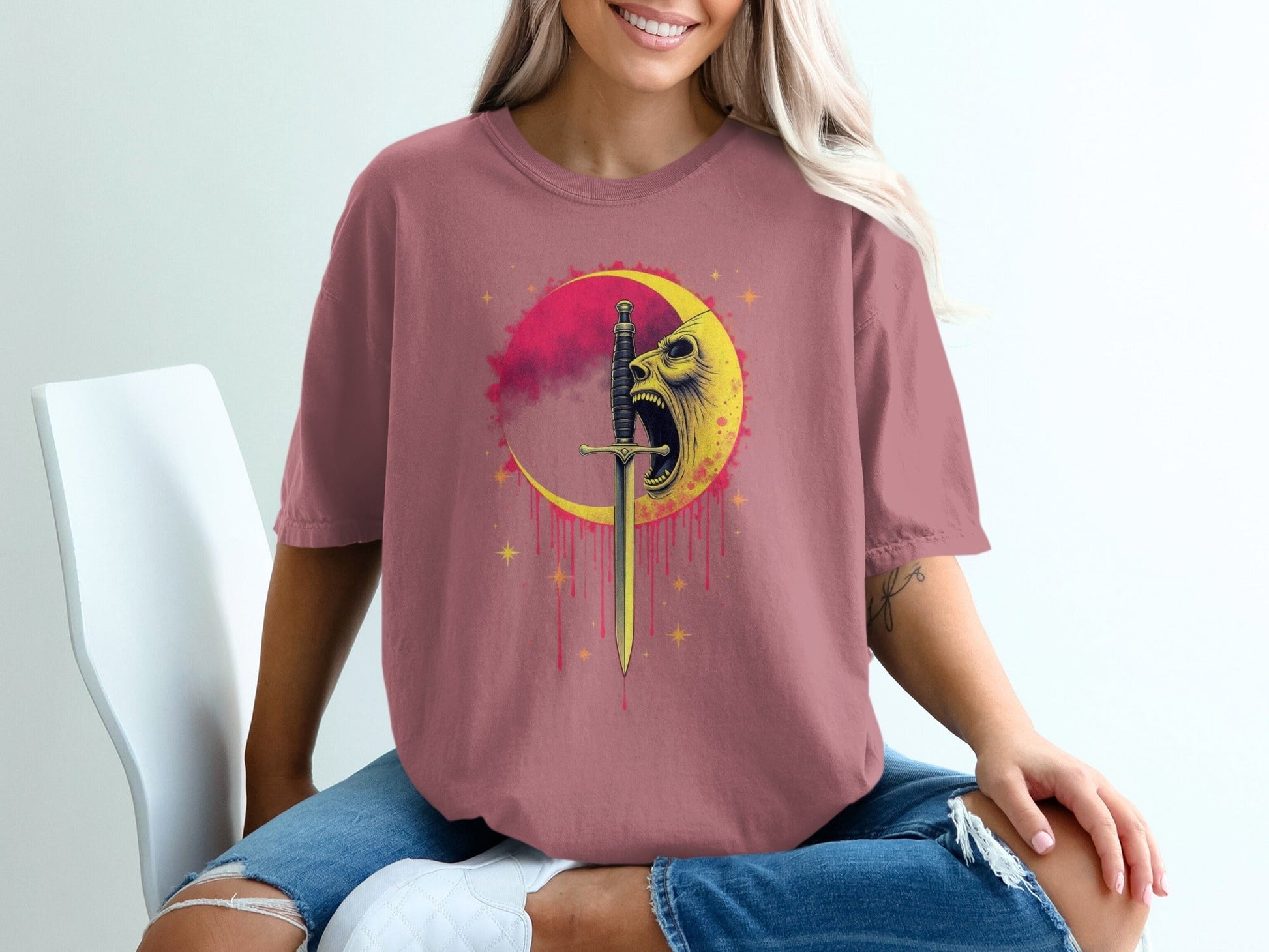 Crying Moon Sword Design Artistic Graphic Dark T-Shirt - IconVexa