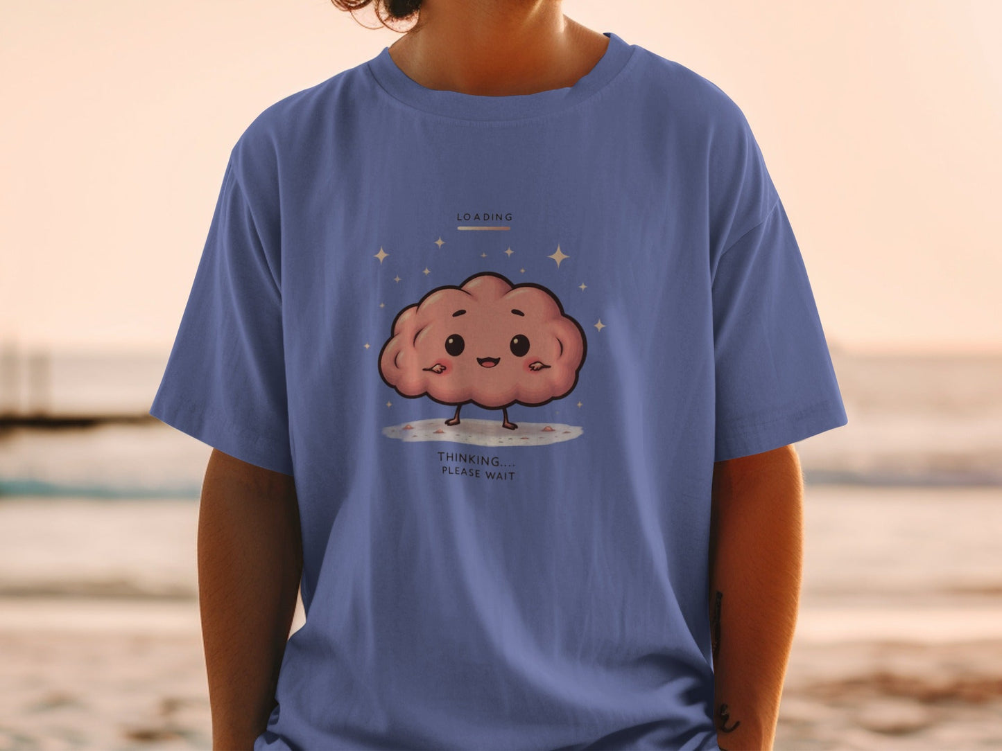 Cute Brain T-Shirt, Thinking Please Wait Tee, Funny T-Shirt, Kawaii T-Shirt, Animated Brain Shirt, Cartoon Brain Tee, Gift for Thinkers - IconVexa